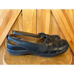 CLARKS Unstructured Strappy Leather Loafers Mary Janes - Black 9.5